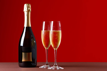 Party and holiday celebration concept. Many glasses of champagne.