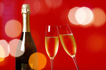 Party and holiday celebration concept. Many glasses of champagne.