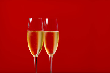 Party and holiday celebration concept. Many glasses of champagne.