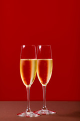 Glasses with champagne.  Sparkling wine. Holiday celebration concept.