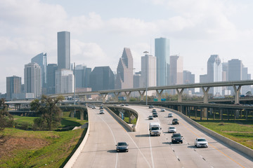 Fototapeta na wymiar Interstate 45 and the Houston skyline, in Houston, Texas