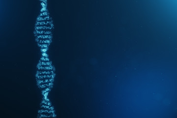 Artifical intelegence DNA molecule. DNA is converted into a digital code. Digital code genome. Abstract technology science, concept artifical Dna. DNA consisting particle, dots, 3D illustration