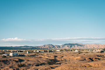 View of the desert landscape in Slab City, California