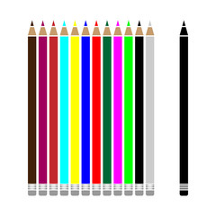 A set of colored pencils. 12 pieces. Vector drawing. Isolated object on white background. Isolate.
