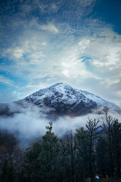 Fresh snowfall in mountain peak