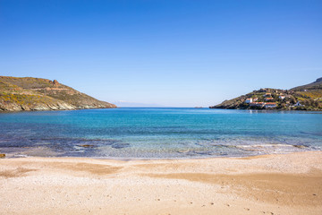 Fototapeta na wymiar Greece. Kea island. Blue sky, calm sea water, Otzias beach