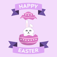 Happy Easter. Cute and Funny Bunny on Pink Background
