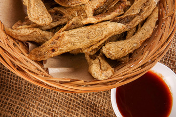 Obraz premium Malaysian fried fish snacks called Keropok Lekor.