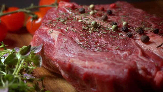 Steak raw. Barbecue Rib Eye Steak, Entrecote, close up