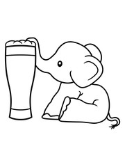 alkohol elefant bier saugen trinken durst betrunken party saufen oktoberfest glas sitzend süß kalb klein kind baby clipart comic cartoon niedlich dickhäuter savanne rüsseltier jumbo grauer riese