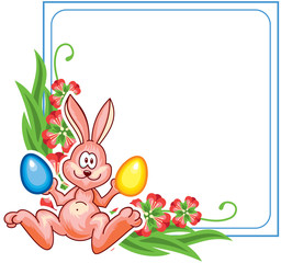 Flower frame with cute little bunny and Easter eggs
