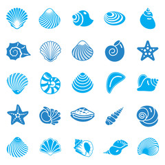 Sea Shell icons set blue on white background for graphic and web design. Simple vector sign. Internet concept symbol for website button or mobile app. - 258817361