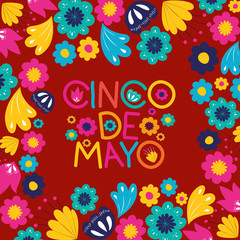 cinco de mayo card with floral frame