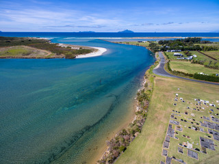 Aerial shot of The waipu River estuary