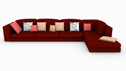 red sofa in white background