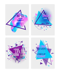 Abstract motivational set of banners, cards vector illustration. Minimalistic design, creative concept. Geometric element. Only I can change my life. Fall down seven times stand up eight.
