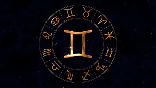 Golden zodiac horoscope spinnig wheel with Pisces (Fishes) sign in center