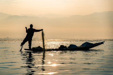 Fisherman at Inle Lake in Myanmar - 258827704