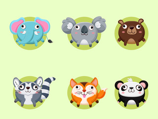 Naklejka premium Cute cartoon animals collection. Vector Illustration With Cartoon Style Funny Animal