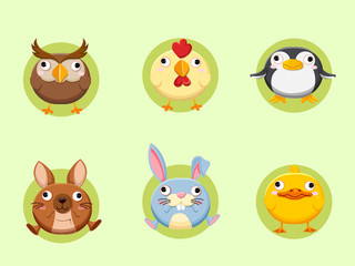 Cute cartoon animals collection. Vector Illustration With Cartoon Style Funny Animal