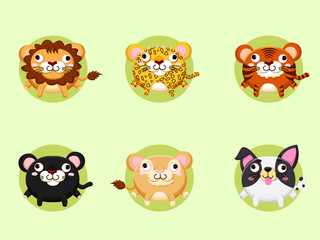 Cute cartoon animals collection. Vector Illustration With Cartoon Style Funny Animal