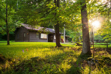 State park office and ranger station with sun flare