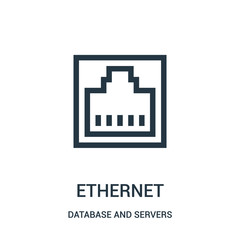 ethernet icon vector from database and servers collection. Thin line ethernet outline icon vector illustration. - obrazy, fototapety, plakaty