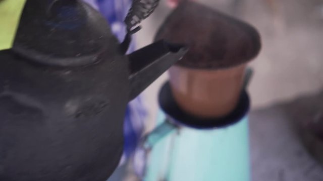 Traditional latino coffee making whit strainer