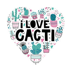 I love cacti. Lettering with illustrations