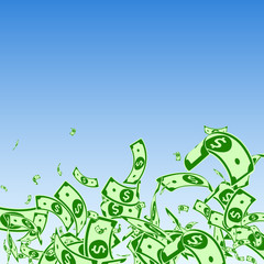 American dollar notes falling. Messy USD bills on 