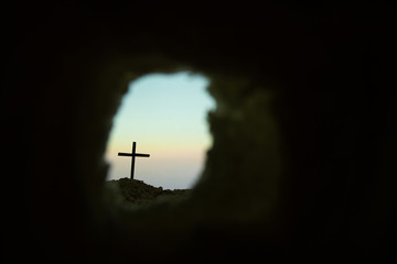 Tomb Empty With Crucifixion At Sunrise - Resurrection Of Jesus