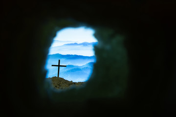 Tomb Empty With Crucifixion At Sunrise - Resurrection Of Jesus