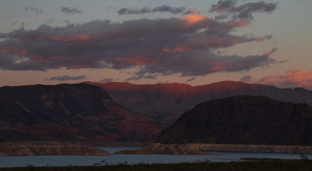 Sunset at Lake Mead National Recreation Area with River Mountains in background