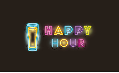 happy hour with beer jar fonts neon lights