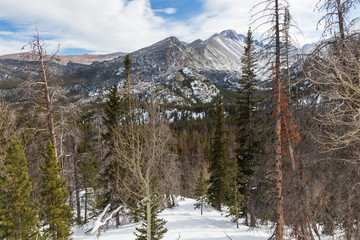 Rocky Mountains snow covered peaks, Estes Park, Colorado