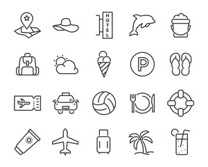 set of vacation icons, such as travel, summer, trip, holiday, beach, season