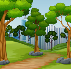 Obraz premium Forest scene of the road to the city