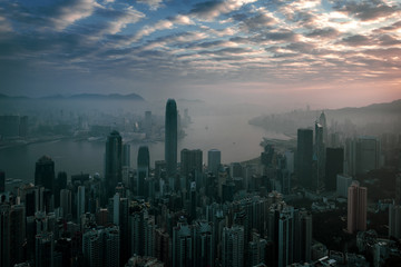 Fototapeta na wymiar Misty morning view at Hong Kong City