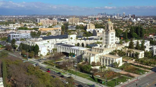 Aerial video Beverly Hills City Hall CA