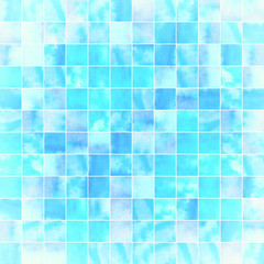 Mosaic Textures as Watercolor Abstraction Background, Blue Colors. Hand Drawn and Painted - 258838739