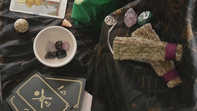 Placing a bowl of crystals on an altar