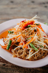 Som Tum Thai papaya salad with crispy fried catfish cake
