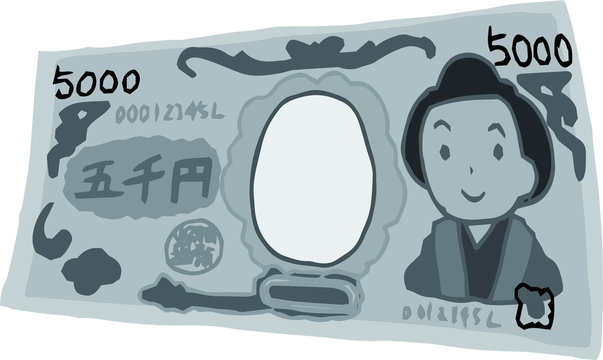 Monochrome Deformed Cute hand-painted Japanese 5000 yen note