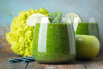 Green fresh healthy smoothie. diet detox concept.