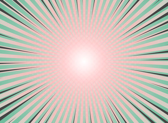 Abstract sun burst background vintage of halftone pattern design. Green and living coral colors with highlight of comic stripe. vector eps10