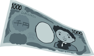 Monochrome Deformed Cute hand-painted Japanese 1000 yen note