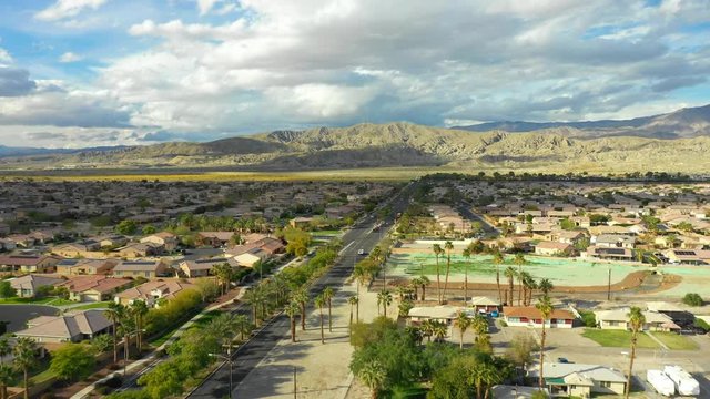 Aerial video residential homes and RV Indio CA