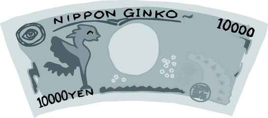 Monochrome Deformed Back side of Cute hand-painted Japanese 10000 yen note