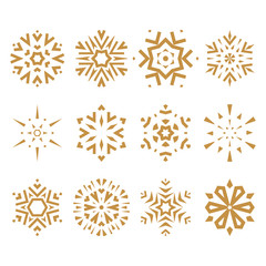 Snowflakes icon collection. Graphic modern gold ornament