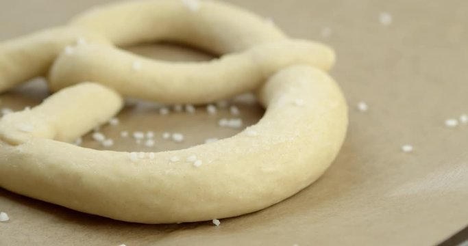 Macro shot of frozen Pretzels with Salt on them.